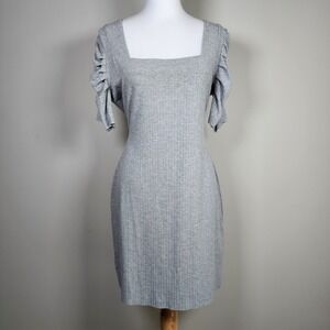 Venus Dress Womens Large Jersey Ribbed Bodycon Stretch Minimal Ruffle Sleeve